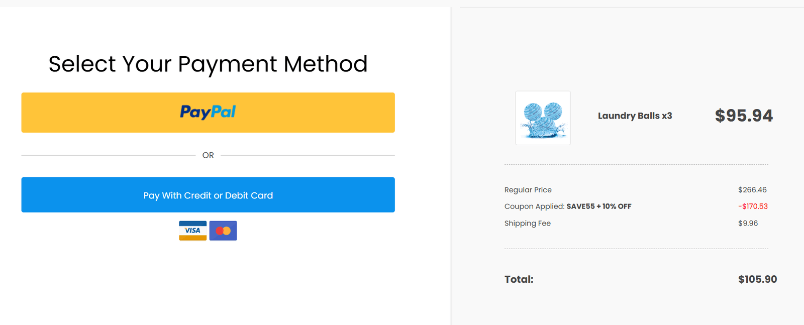 Odor Crush Laundry Balls checkout page